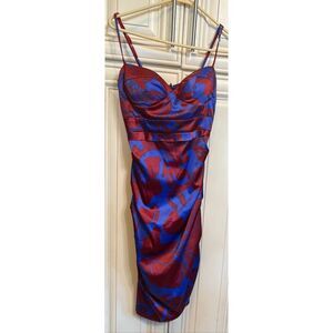 Doll Swimwear Women's Floral Spaghetti Strap Bodycon Mini Dress Red Blue Small